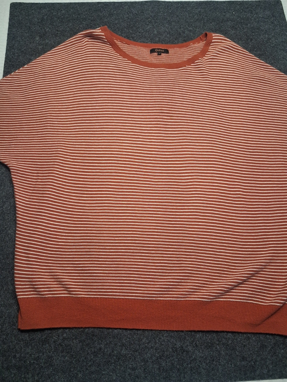 Quince Women's Rust and White Striped Crewneck Sweater